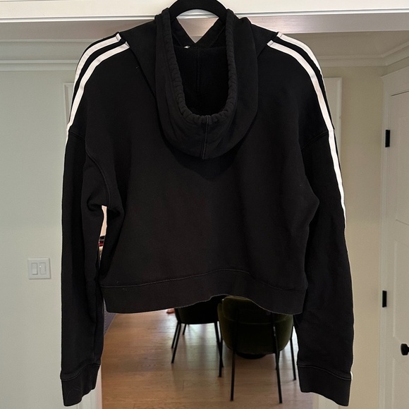 ADIDAS Cropped Black with the Three Stripes Sweatshirt - Size L - Picture 8 of 12